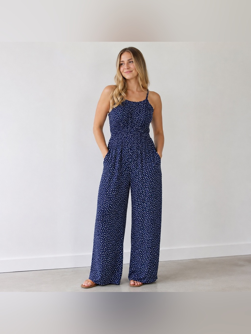MNG Collection Clover Print Casual Wide Leg Romper Blue Green Size M Pockets